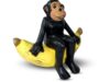Dekoobjekt: Eine gelbe Banane, auf der ein schwarzer Affe sitzt